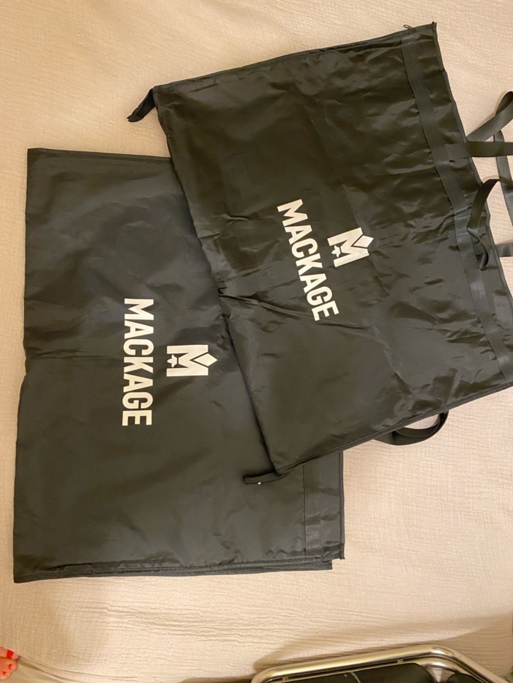 Mackage Black Garment Bags with White Logo (Set of 2)
